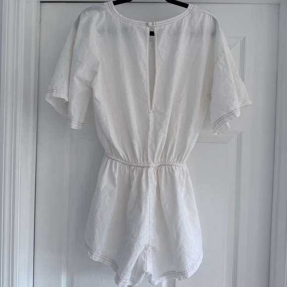 SABO SKIRT White Cotton Linen Contrast Stitch Tie Waist Romper Playsuit … - Picture 7 of 10